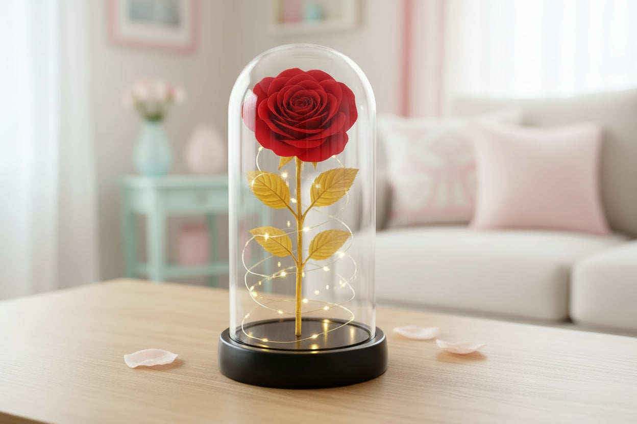 WIECZNA RÓŻA W SZKLE LED
